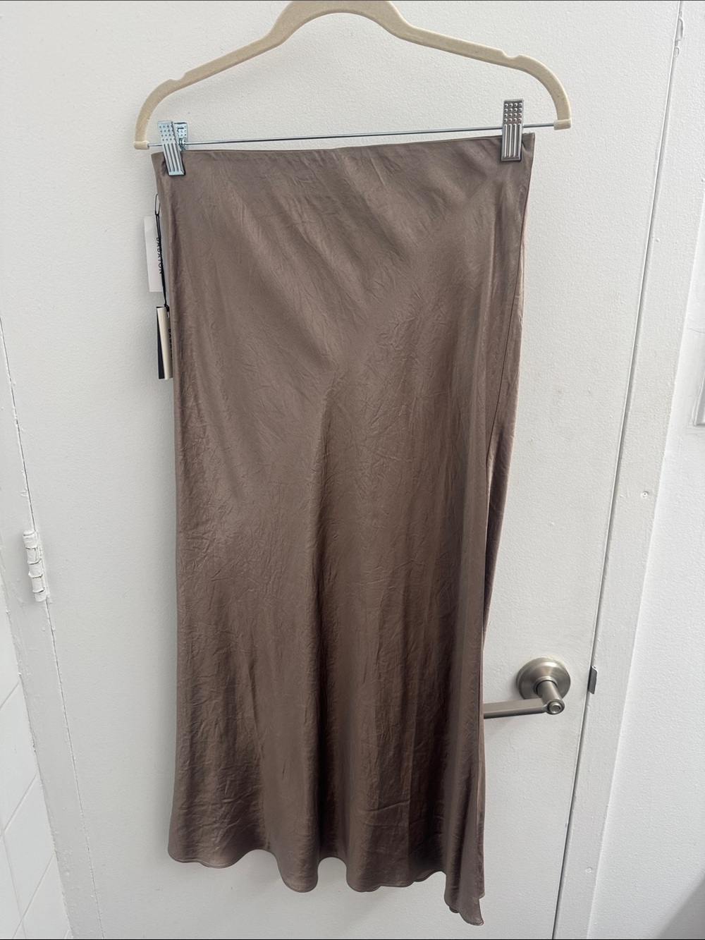 Brand New Babaton Satin Bias Maxi Skirt - Taupe Brown